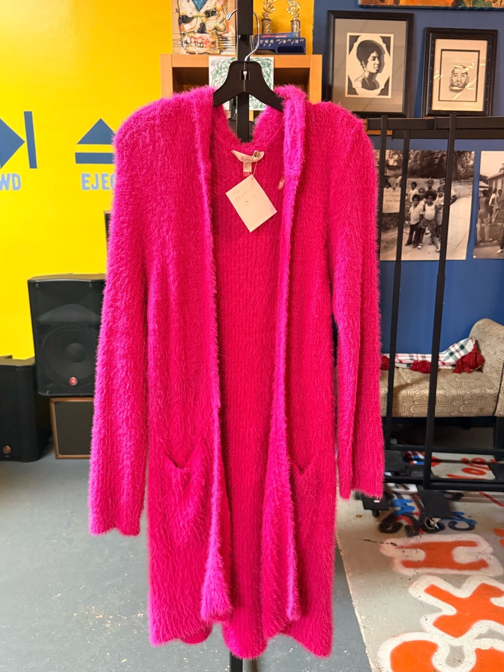 No Boundaries Bright Hot Pink Fuzzy Open-Front Cardigan